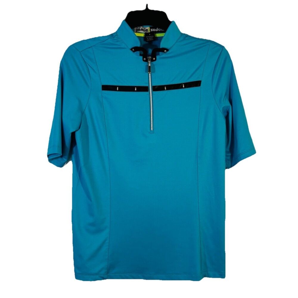 Jamie Sadock Womens Small Golf Shirt Top 1/4 Zip Short Sleeves Blue